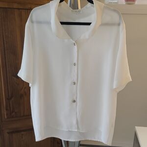 New York & Company Sheer White Button-Up Blouse